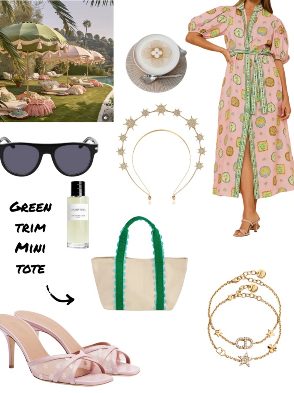 SOLD-Green & Blue Trim Mini Tote